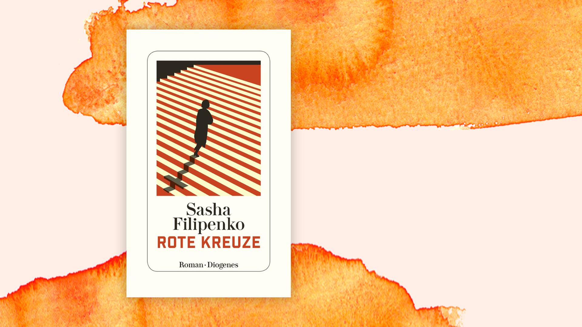 Cover des Romans "Rote Kreuze" von Sasha Filipenko vor orangefarbenem Hintergrund. Cover des Romans "Rote Kreuze" von Sasha Filipenko vor orangefarbenem Hintergrund.