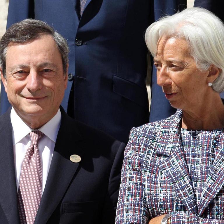 Der scheidende EZB-ChefMario Draghi mit seiner designierten Nachfolgerin Christine Lagarde. Im Bild: 13. Mai 2017, G7-Gipfel in Italien.