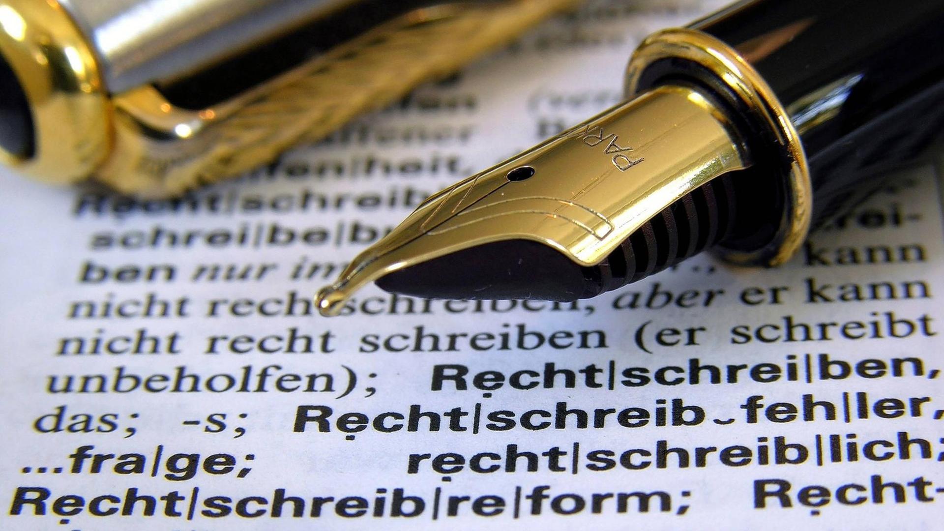 Ein Füller liegt auf einem Wörterbuch Ein Füller liegt auf einem Wörterbuch