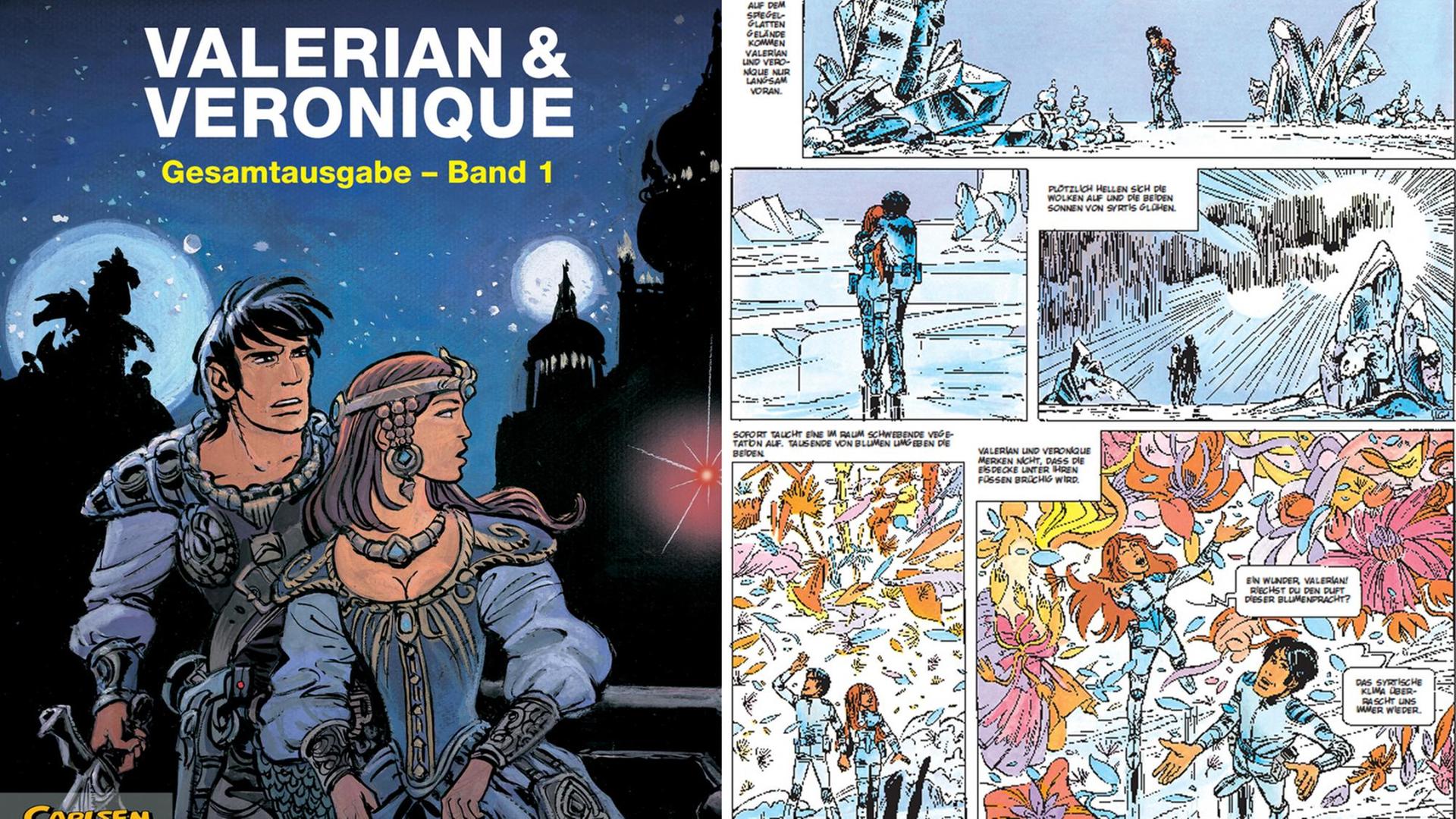 Ein Blick auf Valerian & Veronique - die Titelillustration von Band I und ein Blick ins Buch (Bild: Valerian & Veronique / Jean-Claude Mézières & Pierre Christin / Carlsen Verlag) Ein Blick auf Valerian & Veronique - die Titelillustration von Band I und ein Blick ins Buch (Bild: Valerian & Veronique / Jean-Claude Mézières & Pierre Christin / Carlsen Verlag)