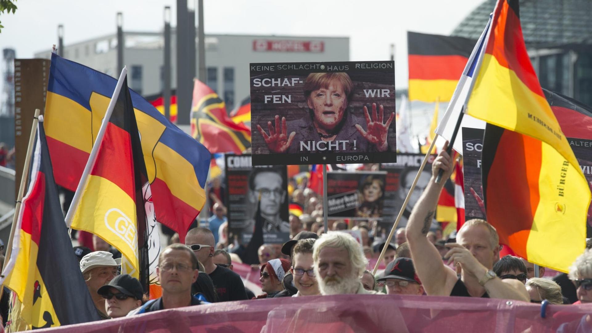 Eine Demonstration von rechtspopulistischen und rechtsextremen Gruppen am 30.07.2016 in Berlin. Eine Demonstration von rechtspopulistischen und rechtsextremen Gruppen am 30.07.2016 in Berlin.