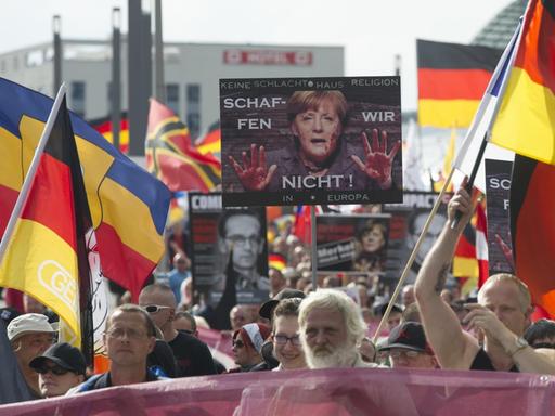 Eine Demonstration von rechtspopulistischen und rechtsextremen Gruppen am 30.07.2016 in Berlin.
