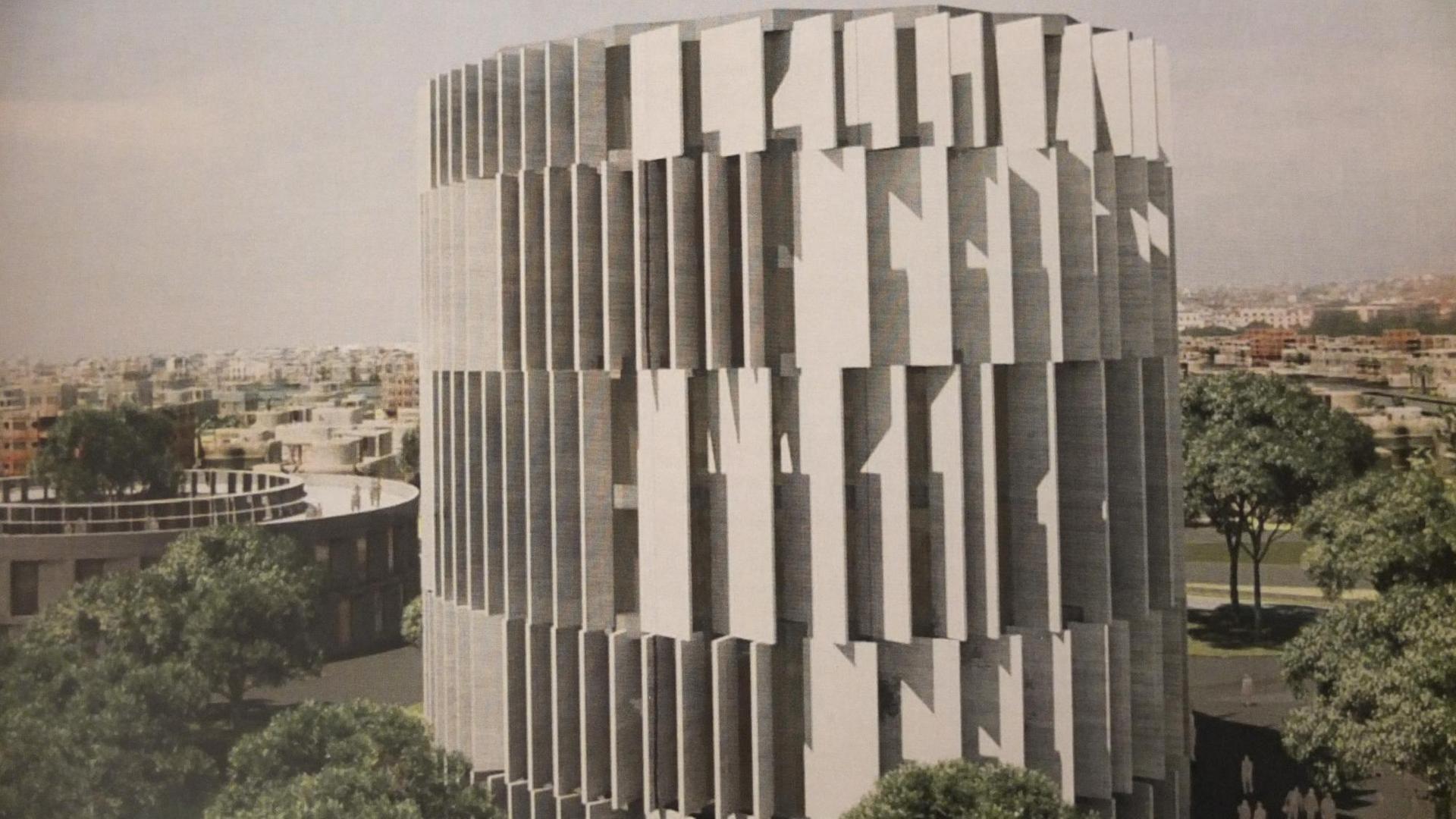 Ein großer, zylinderartiger Bau - hierbei handelt es sich um ein Architekturmodell für das geplante Holocaust-Mahnmal in Thessaloniki. Ein großer, zylinderartiger Bau - hierbei handelt es sich um ein Architekturmodell für das geplante Holocaust-Mahnmal in Thessaloniki.