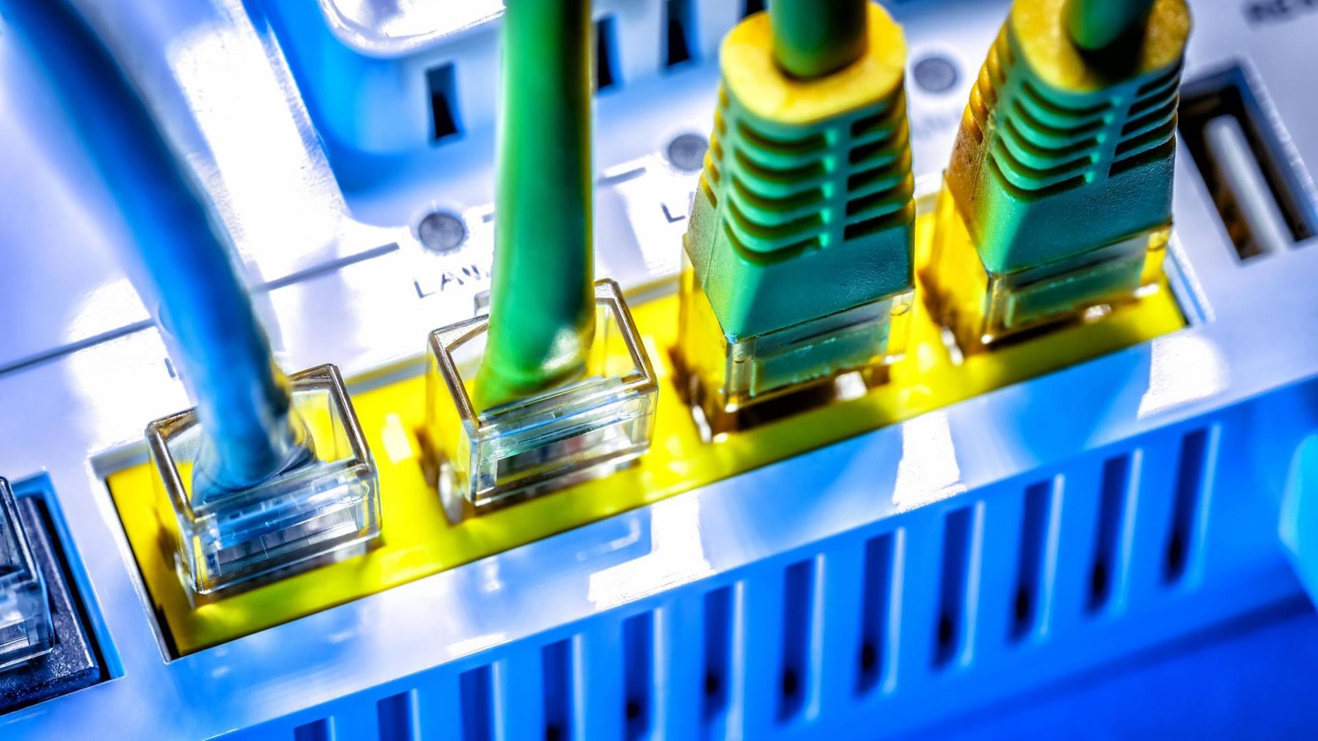 Internetkabel an einem Breitbandanschluss. Internetkabel an einem Breitbandanschluss.