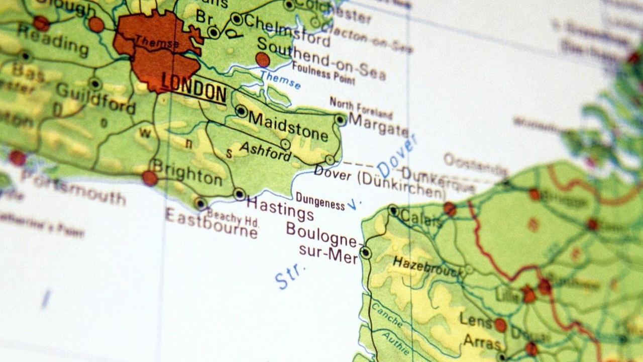 Ärmelkanal zwischen Calais und Dover - Landkartenausschnitt Ärmelkanal zwischen Calais und Dover - Landkartenausschnitt