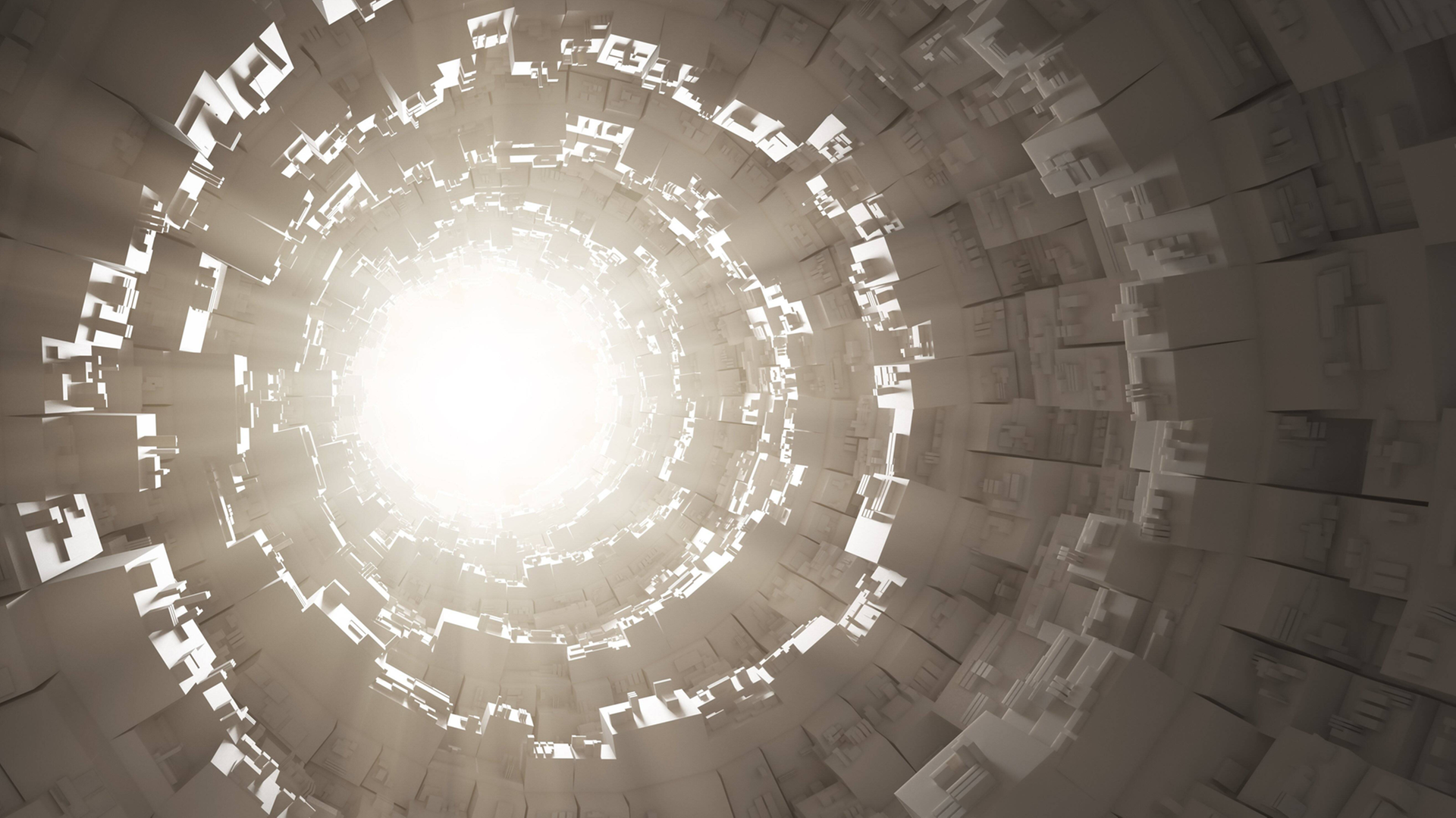 Futuristischer Tunnel - am Ende scheint Licht durch eine Öffnung. Es ist eine Computergrafik. Futuristischer Tunnel - am Ende scheint Licht durch eine Öffnung. Es ist eine Computergrafik.
