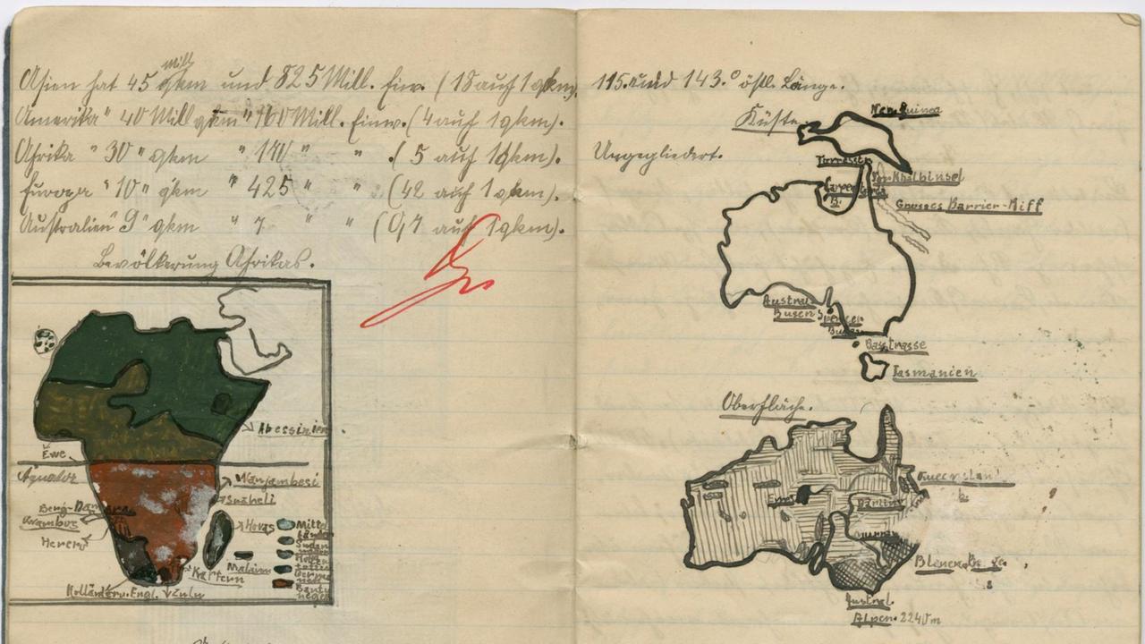 Schulheft von Peter Rühmkorf, 1936 aus der Ausstellung "Narrating Africa". Schulheft von Peter Rühmkorf, 1936 aus der Ausstellung "Narrating Africa".