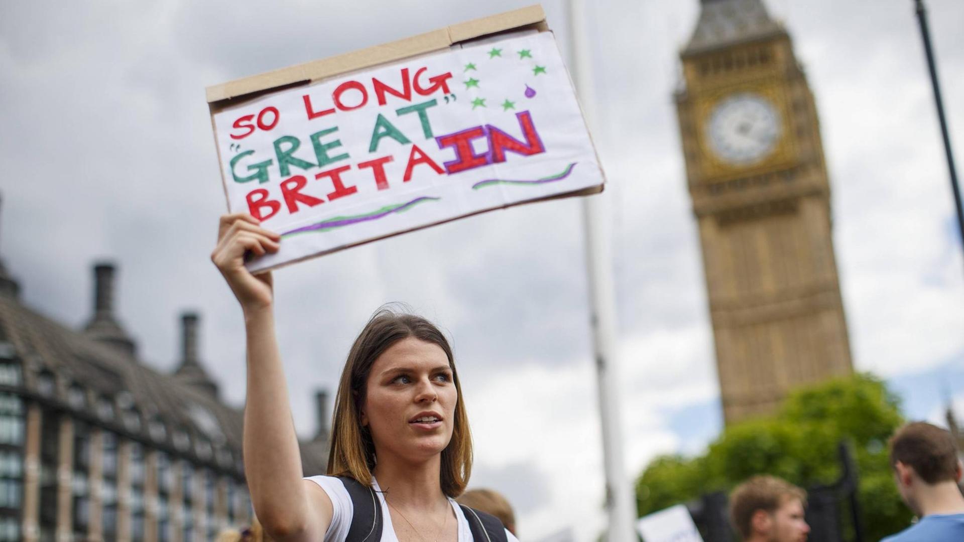 Eine Pro-Brexit-Demo in London, im Hintergrund der Big Ben.