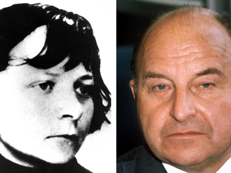 Die Kombo zeigt die ehemalige RAF-Terroristin Verena Becker auf einem undatierten Fahndungsfoto aus den 1970er Jahren, und Generalbundesanwalt Siegfried Buback im September 1976 in Bonn.