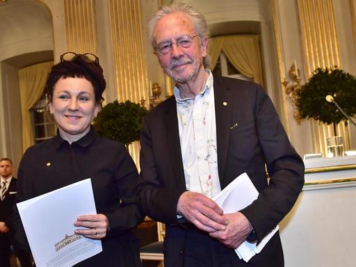 Literature laureates Olga Tokarczuk and Peter Handke after their Nobel Lectures at the Swedish Academy in Stockholm, December 7, 2019. STOCKHOLM Sweden