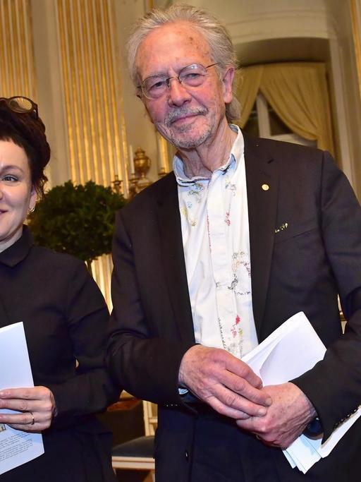 Literature laureates Olga Tokarczuk and Peter Handke after their Nobel Lectures at the Swedish Academy in Stockholm, December 7, 2019. STOCKHOLM Sweden