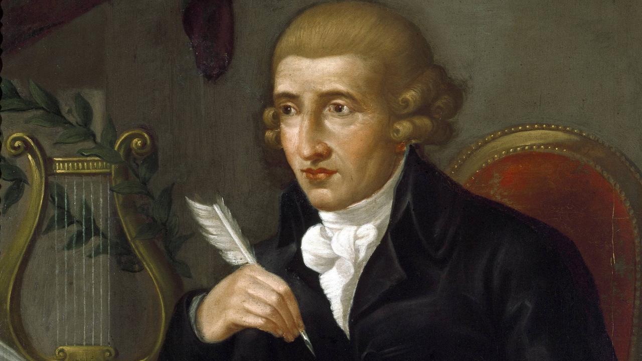 Ein anonymes Gemälde aus dem Civico Museo Bibliografico Musicale in Bologna zeigt Joseph Haydn mit einer Feder in der Hand Ein anonymes Gemälde aus dem Civico Museo Bibliografico Musicale in Bologna zeigt Joseph Haydn mit einer Feder in der Hand