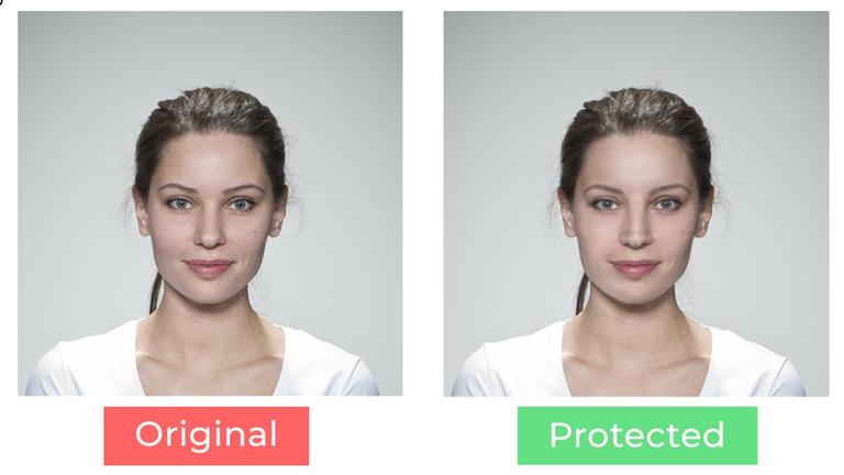 Mit dem Deidentifizierungsalgorithmus bearbeitetes Gesicht im Vorher-Nachher-Vergleich