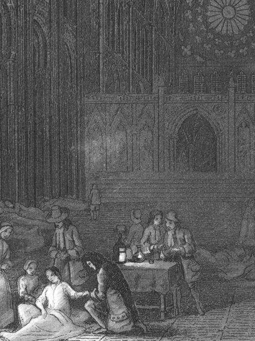 Illustration der Krankenlager in der St. Paul's Cathedral in London von John Franklin.