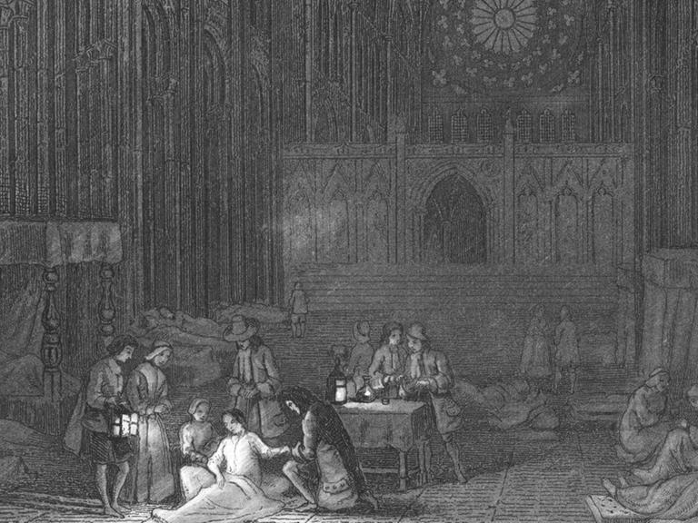 Illustration der Krankenlager in der St. Paul's Cathedral in London von John Franklin.