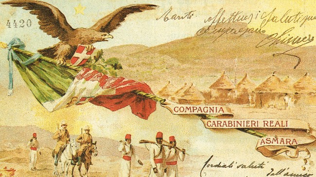 Eine Postkarte der königlichen Carabinieri aus der eritreischen Kolonie Asmara Eine Postkarte der königlichen Carabinieri aus der eritreischen Kolonie Asmara