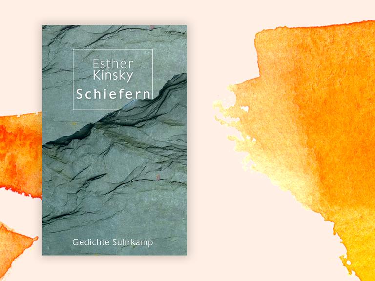 Zu sehen ist das Cover des Buchs "Schiefern" von Esther Kinsky vor einem grafischen Hintergrund.