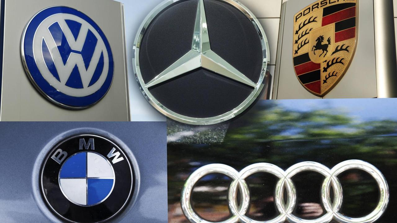 Automarken VW, BMW, Audi, Porsche, Mercedes, Symbolfoto zum Kartellverdacht (Fotomontage) Automarken VW, BMW, Audi, Porsche, Mercedes, Symbolfoto zum Kartellverdacht (Fotomontage)