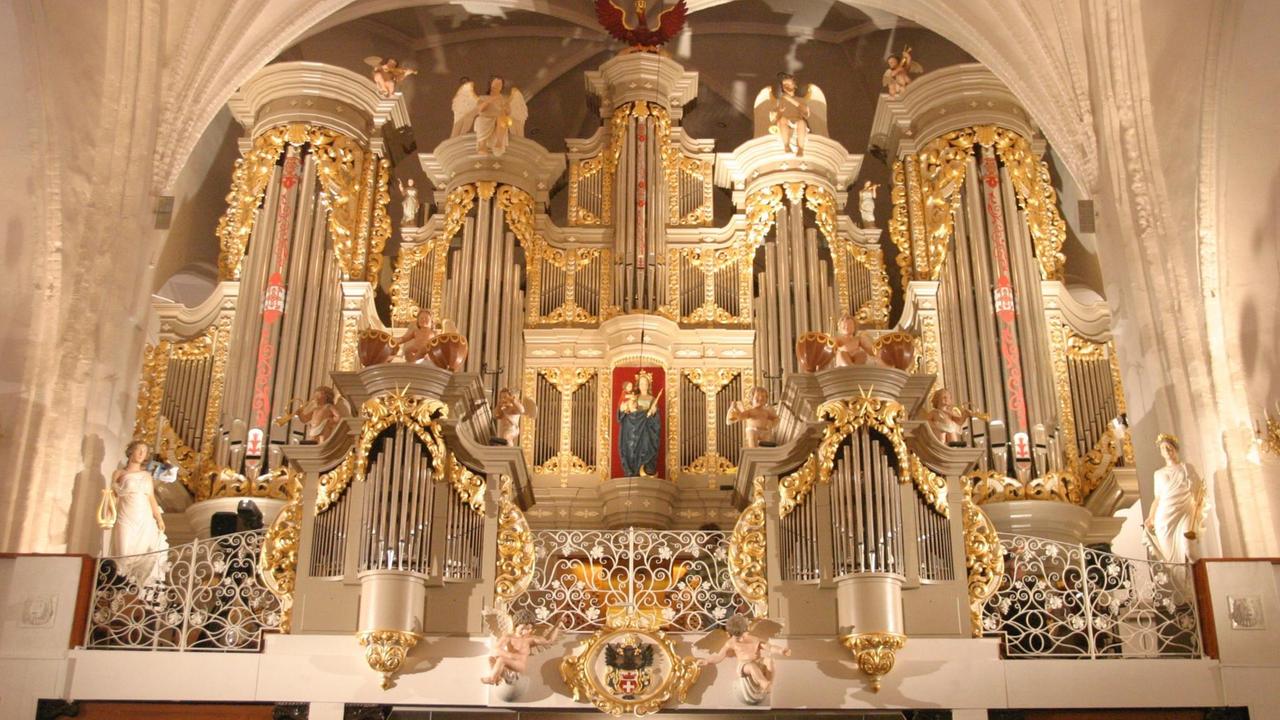 Die neue, 2008 geweihte Hauptorgel im Königsberger Dom, dem heutigen Kaliningrad, am 22.01.2010 gilt mit ihren 122 Registern als größte Orgel Russlands. Gebaut wurde sie von der deutschen Orgelbaufirma Schuke (Potsdam), die äußere Gestalt des Prospekts lehnt sich an das barocke Original von Josua Mosengel an (im Krieg verbrannt), technisches Vorbild ist die neue Orgel im Erfurter Dom. Foto: Thoralf Plath dpa | Die neue, 2008 geweihte Hauptorgel im Königsberger Dom, dem heutigen Kaliningrad, am 22.01.2010 gilt mit ihren 122 Registern als größte Orgel Russlands. Gebaut wurde sie von der deutschen Orgelbaufirma Schuke (Potsdam), die äußere Gestalt des Prospekts lehnt sich an das barocke Original von Josua Mosengel an (im Krieg verbrannt), technisches Vorbild ist die neue Orgel im Erfurter Dom. Foto: Thoralf Plath dpa |