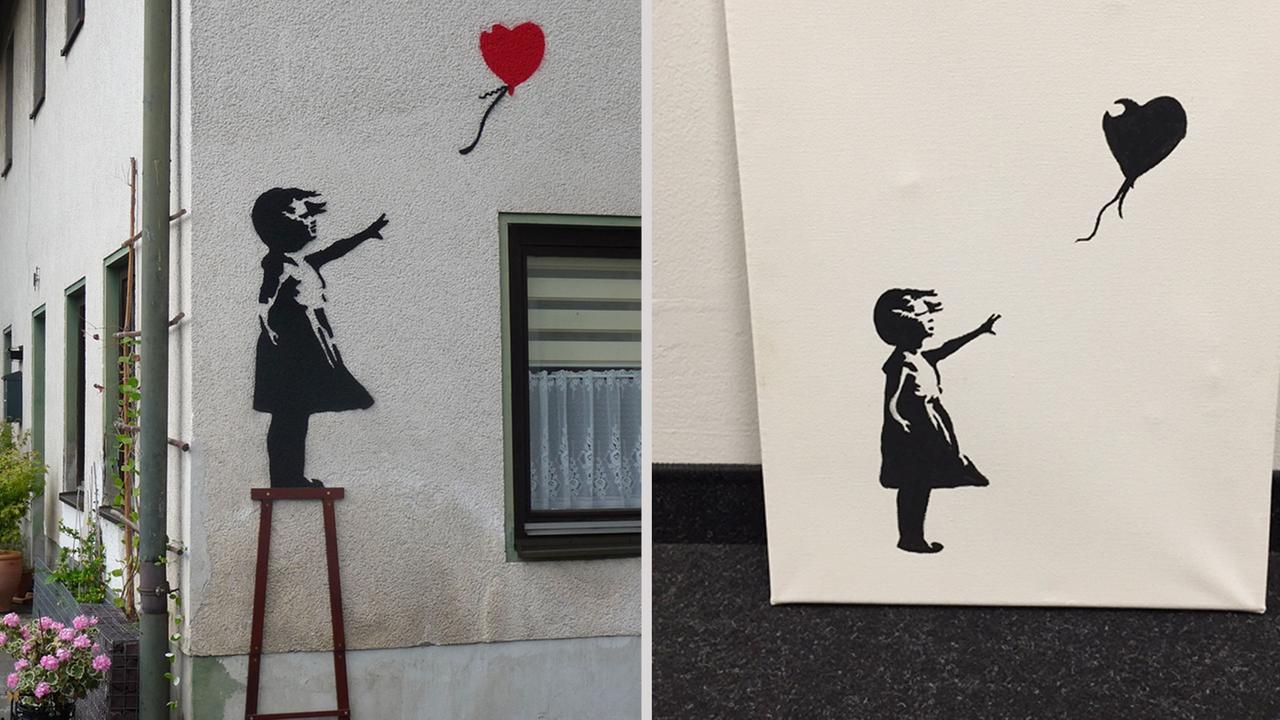 "Girl with Ballon" links vom Künstler Banksy "Girl with Ballon" links vom Künstler Banksy