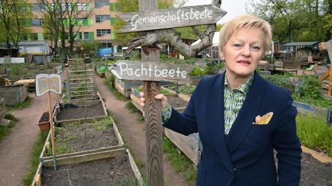 Die ehemalige Landwirtschaftsministerin Renate Künast engagiert sich heute für Urban Gardening. Hier ist sie im Gemeinschaftsgarten "Himmelbeet" in Berlin-Wedding zu sehen.