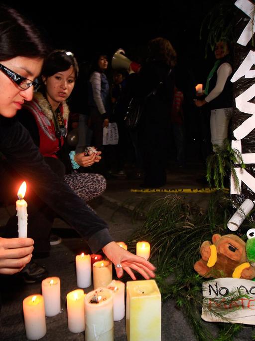 Protest in Ecuador gegen Ölbohrungen im Ölfeld Ishpingo-Tambococha-Tiputini (ITT) inmitten des Yasuni Nationalparks