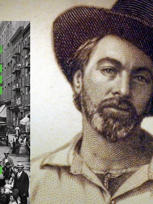 Cover Walt Whitman "Jack Engles Leben und Abenteuer", im Hintergrund der Autor selbst