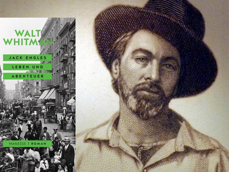 Cover Walt Whitman "Jack Engles Leben und Abenteuer", im Hintergrund der Autor selbst