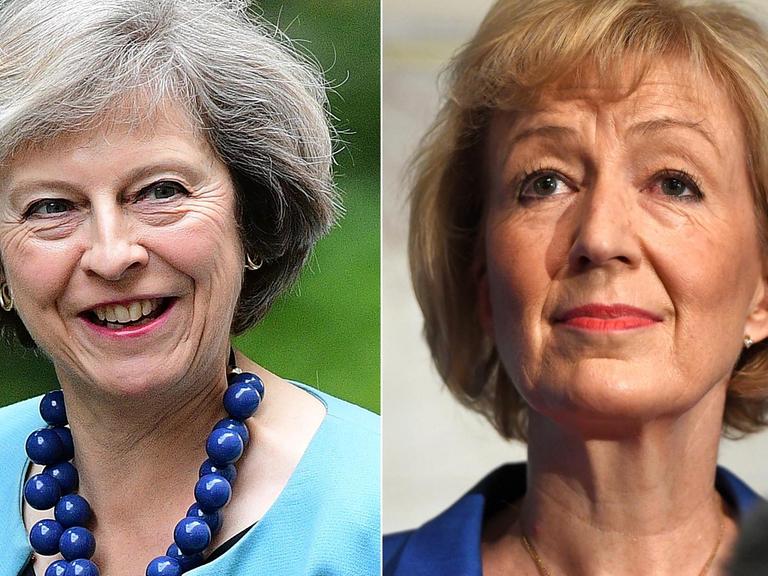 Zwei kombinierte Fotos von Theresa May und Andrea Leadsom