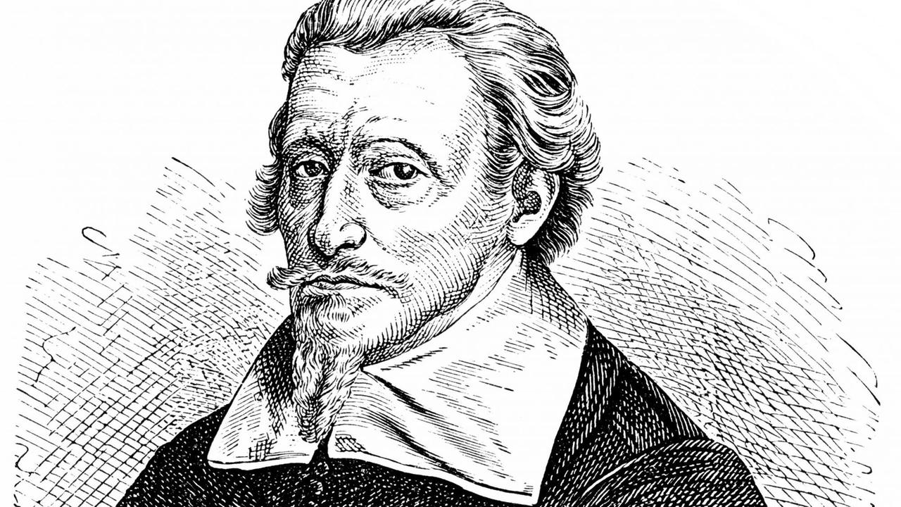 Historische Zeichnung aus dem 19. Jahrhundert, Portrait von Heinrich Schütz, 1585 - 1672, Historische Zeichnung aus dem 19. Jahrhundert, Portrait von Heinrich Schütz, 1585 - 1672,