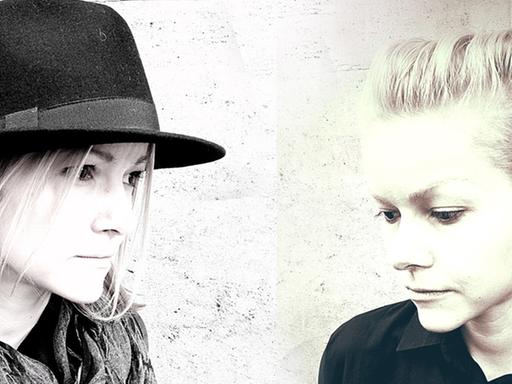 Schwarz-Weiß-Porträt der Zwillinge Anja und Sandra Umann. Sie betreiben gemeinsam das vegane Modelabel Umasan.