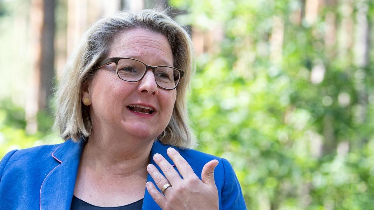 Svenja Schulze (SPD), Ministerin für Umwelt, Naturschutz und nukleare Sicherheit, steht in der Rochauer Heide in einem kommunalen Wald Svenja Schulze (SPD), Ministerin für Umwelt, Naturschutz und nukleare Sicherheit, steht in der Rochauer Heide in einem kommunalen Wald