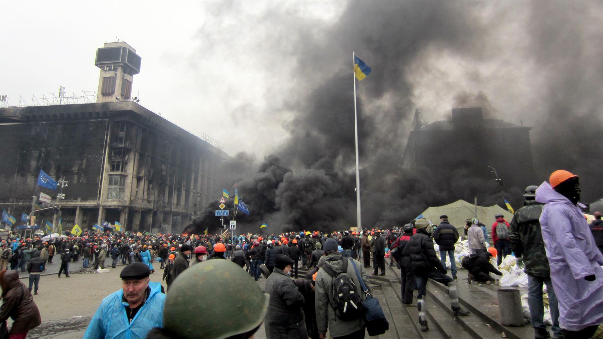 Am 20.02.2014 kam es auf dem Maidan zu Auseinandersetzungen zwischen Polizei und Demonstranten.