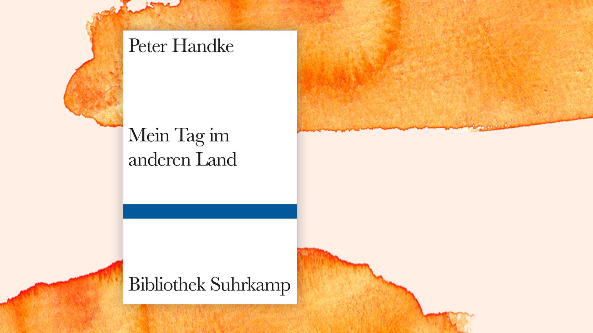 Das Buchcover "Mein Tag im anderen Land" von Peter Handke ist vor einem grafischen Hintergrund zu sehen. Das Buchcover "Mein Tag im anderen Land" von Peter Handke ist vor einem grafischen Hintergrund zu sehen.