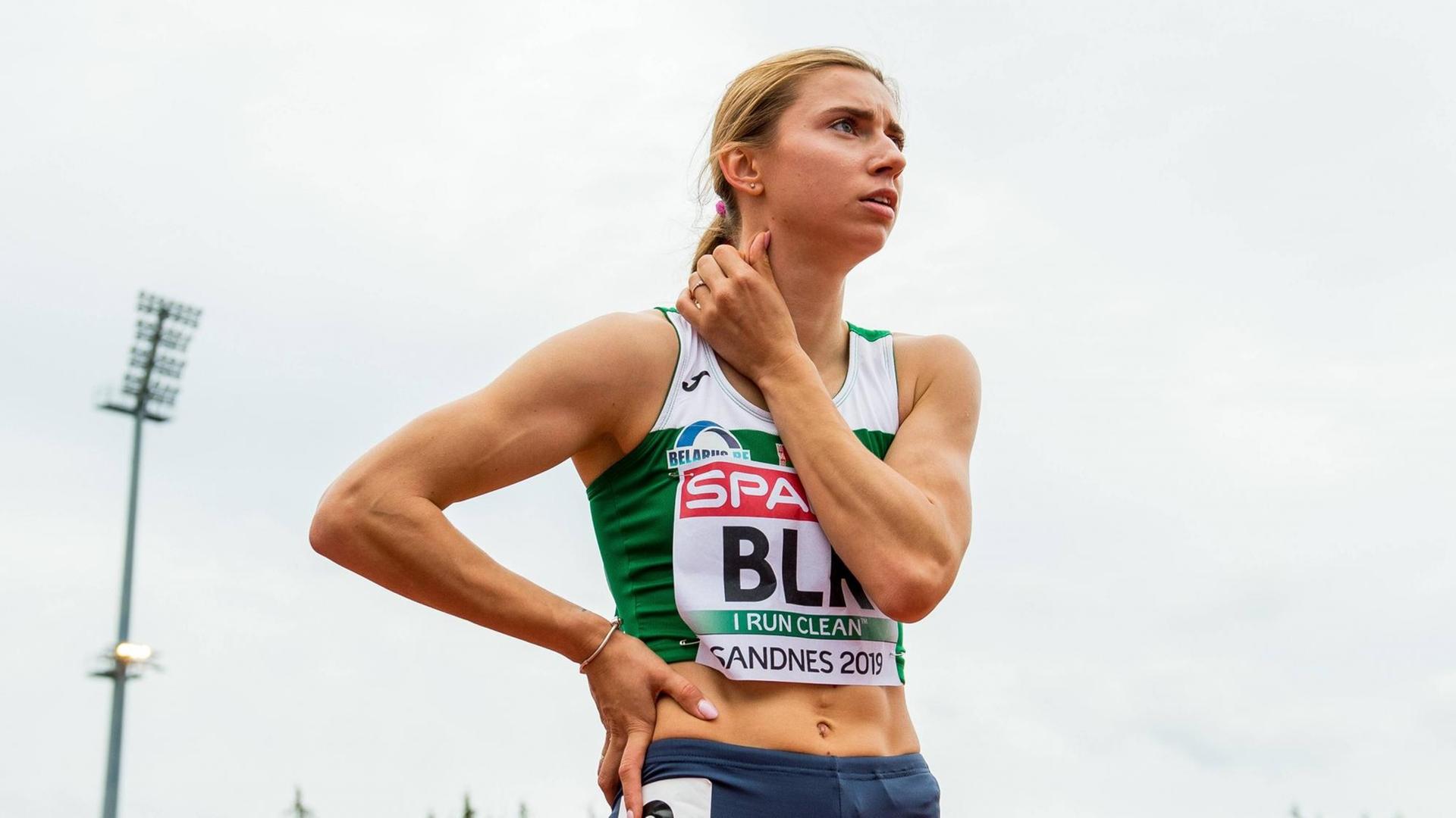 190809 Krystsina Tsimanouskaya of Belarus after competing in women s 200 meter during the European Athletics Team Championships on August 9, 2019 in Sandnes. Photo: Vegard Wivestad Grott / BILDBYRAN / kod VG / 170370 bbeng 2019 european athletics team championships first league 1st league etch lag-em friidrett friidrott athletics dam hviterussland *** 190809 Krystsina Tsimanouskaya of Belarus after competing in women s 200 meter during the European Athletics Team Championships on August 9, 2019 in Sandnes Photo Vegard Wivestad Grott BILDBYRAN kod VG 170370 bbeng 2019 european athletics team championships first league 1st league etch lag em friidrett friidrott athletics dam hviterussland, PUBLICATIONxNOTxINxDENxNORxSWExFINxAUT Copyright: VEGARDxWIVESTADxGRoTT BB190809BB458 190809 Krystsina Tsimanouskaya of Belarus after competing in women s 200 meter during the European Athletics Team Championships on August 9, 2019 in Sandnes. Photo: Vegard Wivestad Grott / BILDBYRAN / kod VG / 170370 bbeng 2019 european athletics team championships first league 1st league etch lag-em friidrett friidrott athletics dam hviterussland *** 190809 Krystsina Tsimanouskaya of Belarus after competing in women s 200 meter during the European Athletics Team Championships on August 9, 2019 in Sandnes Photo Vegard Wivestad Grott BILDBYRAN kod VG 170370 bbeng 2019 european athletics team championships first league 1st league etch lag em friidrett friidrott athletics dam hviterussland, PUBLICATIONxNOTxINxDENxNORxSWExFINxAUT Copyright: VEGARDxWIVESTADxGRoTT BB190809BB458