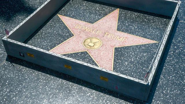 Der Künstler Plastic Jesus hat in Anlehnung an Donald Trumps Grenzzaun-Pläne eine Mauer um dessen Stern auf dem Hollywood Walk of Fame gebaut