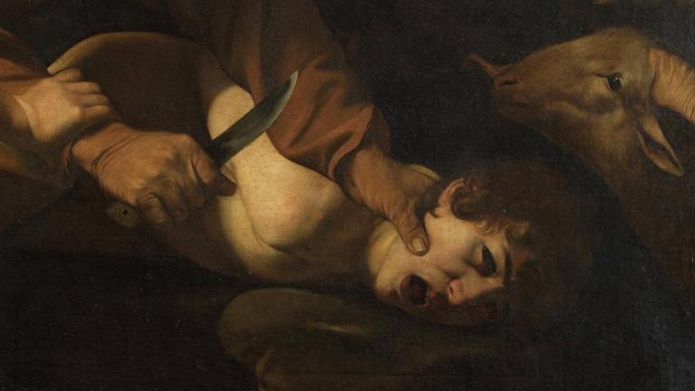 Das Ölgemälde Die Opferung Isaaks von Michelangelo Merisi alias Caravaggio (1571-1610) - Der Bildausschnitt zeigt den Schrei Isaaks Das Ölgemälde Die Opferung Isaaks von Michelangelo Merisi alias Caravaggio (1571-1610) - Der Bildausschnitt zeigt den Schrei Isaaks