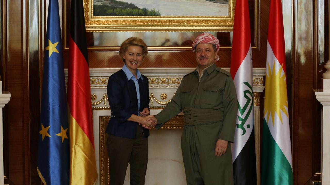 Verteidigungsministerin Ursula von der Leyen hat den Kurden-Präsidenten Massud Barsani. Verteidigungsministerin Ursula von der Leyen hat den Kurden-Präsidenten Massud Barsani.