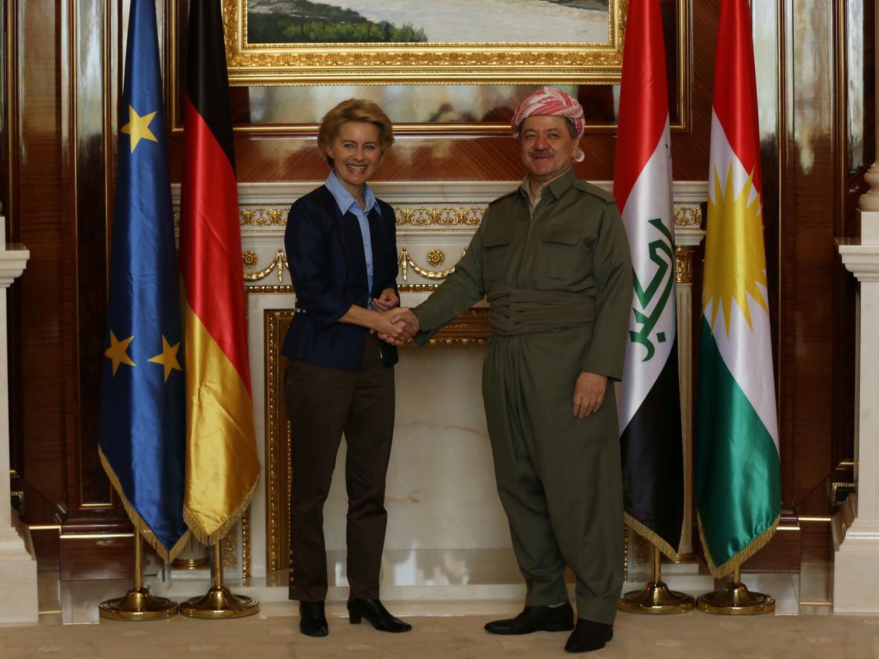 Verteidigungsministerin Ursula von der Leyen hat den Kurden-Präsidenten Massud Barsani besucht. Verteidigungsministerin Ursula von der Leyen hat den Kurden-Präsidenten Massud Barsani besucht.