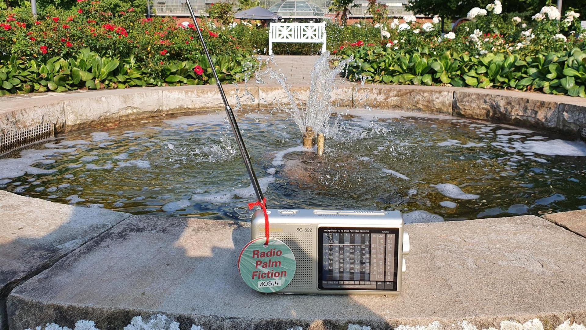 Ein Radioapparat steht im Frankfurter Palmengarten Ein Radioapparat steht im Frankfurter Palmengarten