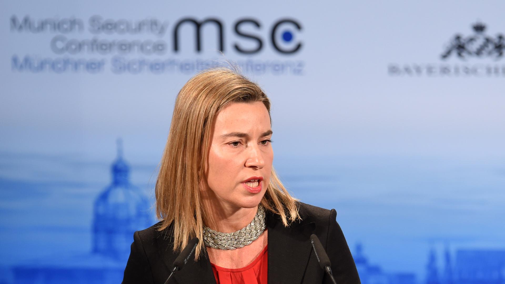 Federica Mogherini bei ihrer Rede auf der Münchner Sicherheitskonferenz Federica Mogherini bei ihrer Rede auf der Münchner Sicherheitskonferenz