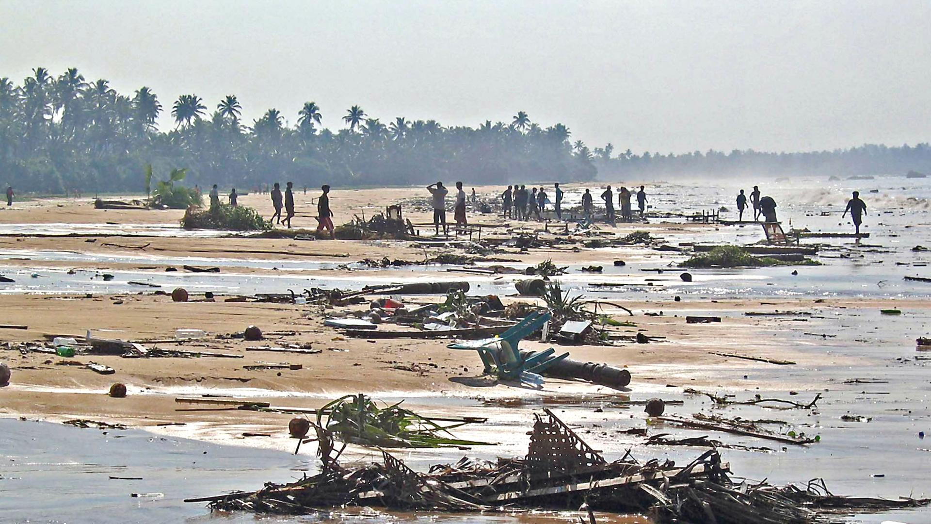 Menschen suchen am Strand von Hakkeduwa im Süden Sri Lankas nach dem Tsunami nach Überlebenden. Menschen suchen am Strand von Hakkeduwa im Süden Sri Lankas nach dem Tsunami nach Überlebenden.