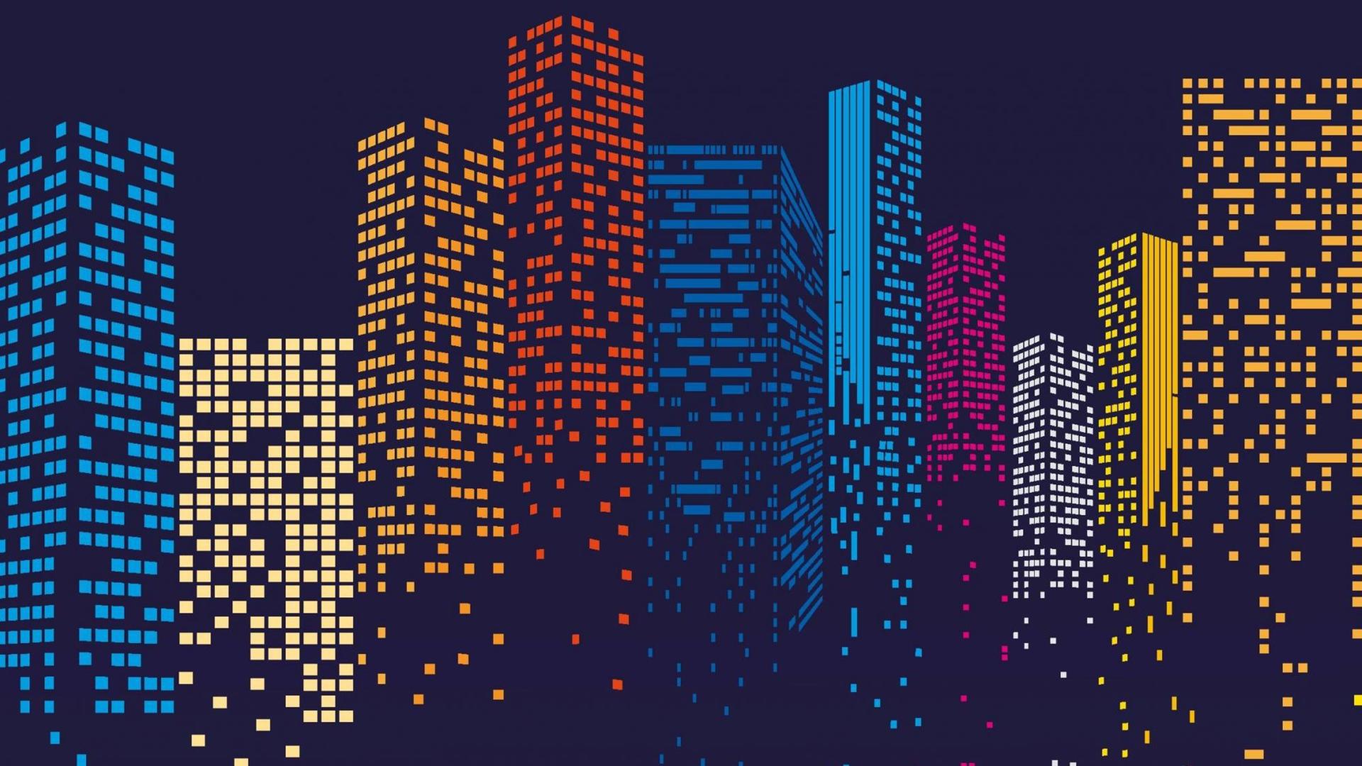 abstrahierte Grafik einer Stadt aus Pixeln abstrahierte Grafik einer Stadt aus Pixeln