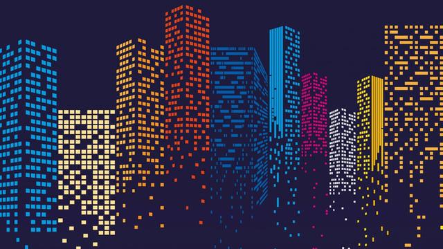 abstrahierte Grafik einer Stadt aus Pixeln