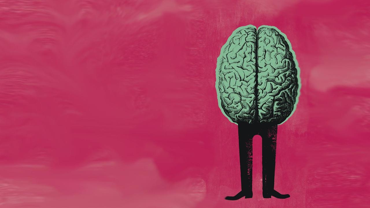 Illustration von einem Gehirn mit zwei Beinen.