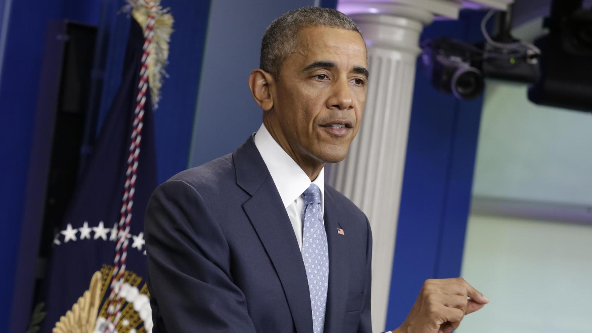 US-Präsident Barack Obama spricht im Weißen Haus. US-Präsident Barack Obama spricht im Weißen Haus.