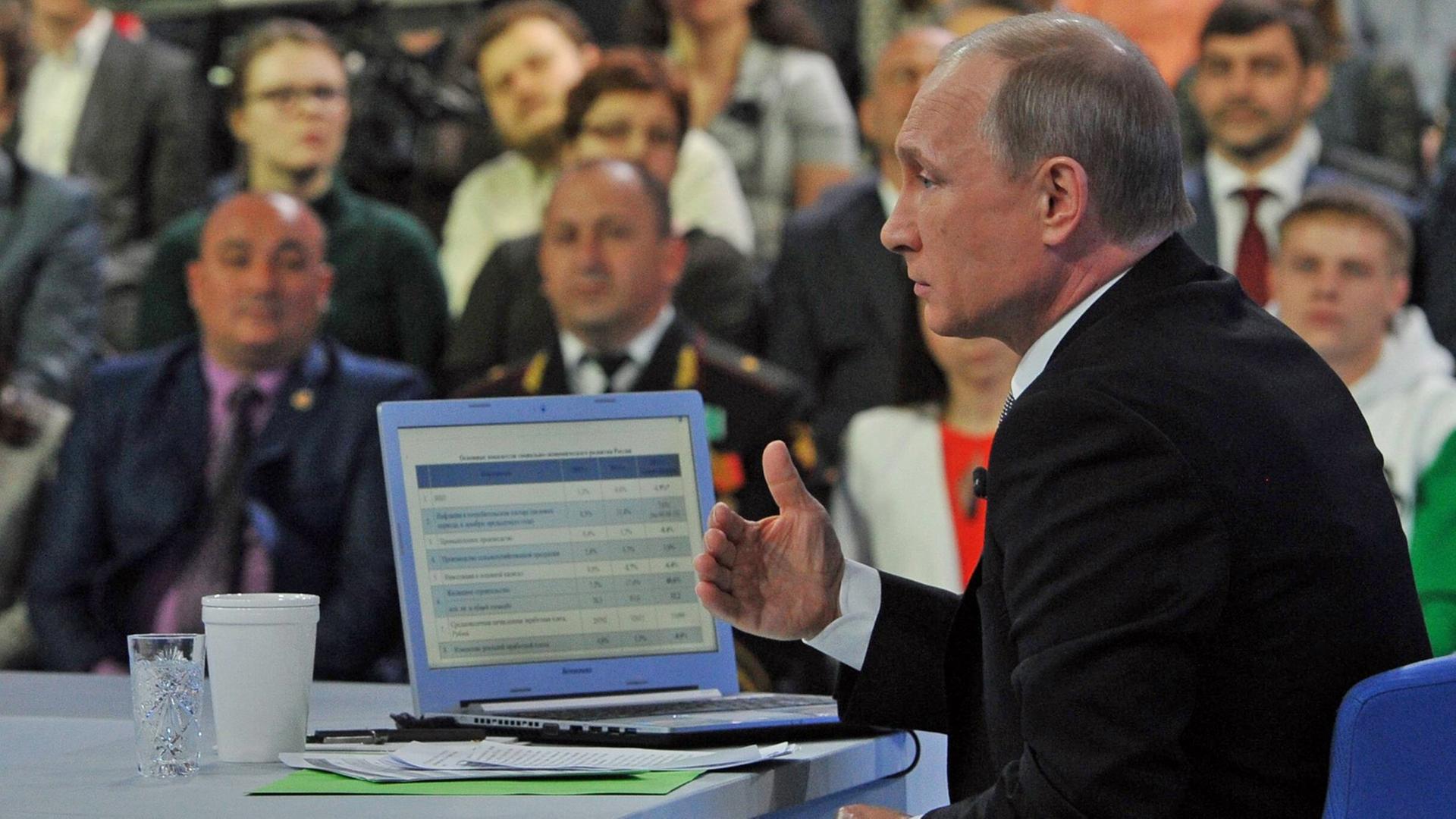Russlands Präsident Wladimir Putin während der Fragerunde Russlands Präsident Wladimir Putin während der Fragerunde