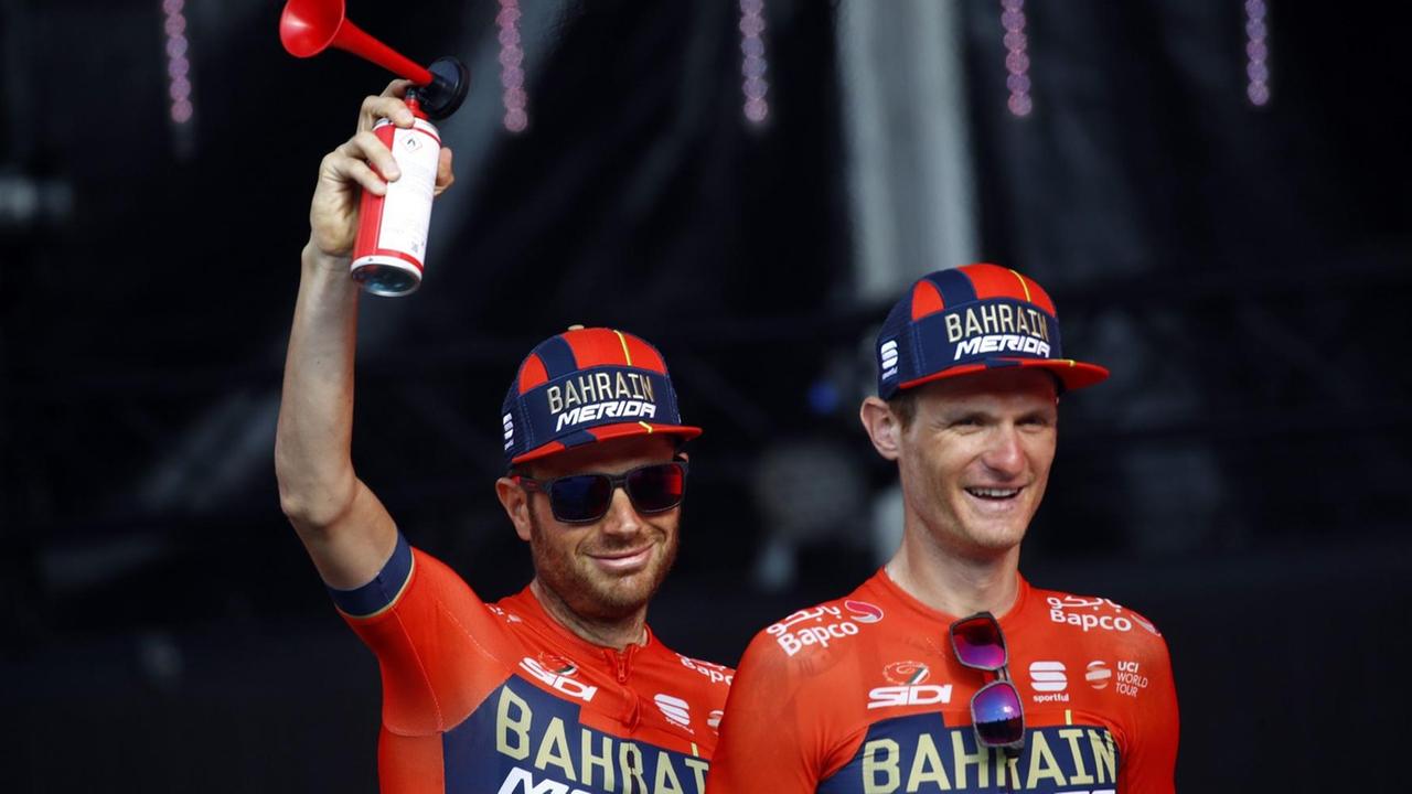 Damiano Caruso und Matej Mohoric (re.) vom Team Bahrain-Merida. Damiano Caruso und Matej Mohoric (re.) vom Team Bahrain-Merida.