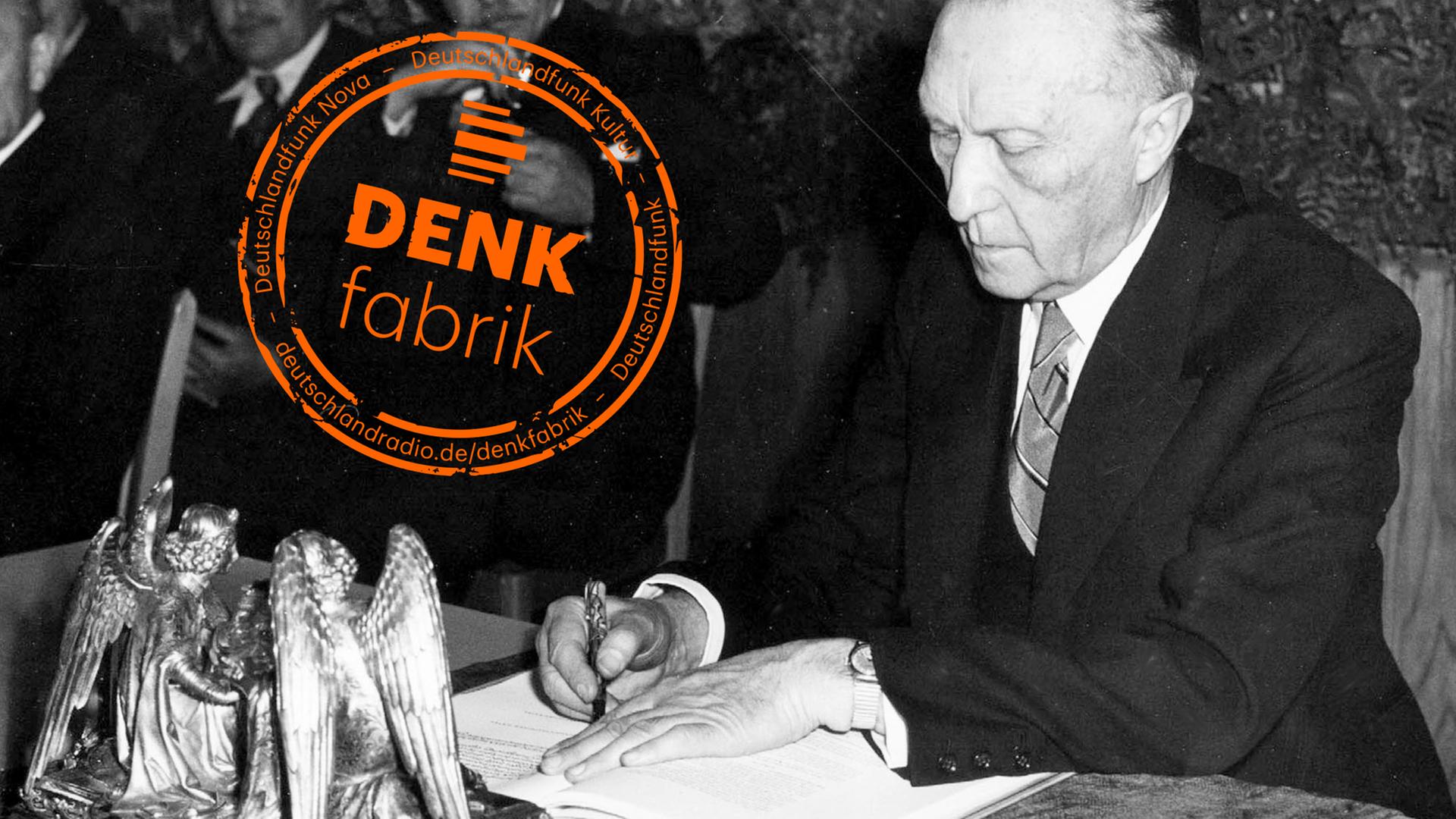 Bundeskanzler Konrad Adenauer unterzeichnet am 23. Mai 1949 das Grundgesetz in Bonn. Bundeskanzler Konrad Adenauer unterzeichnet am 23. Mai 1949 das Grundgesetz in Bonn.