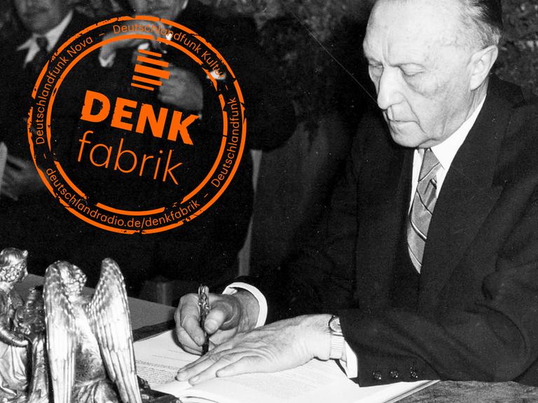 Bundeskanzler Konrad Adenauer unterzeichnet am 23. Mai 1949 das Grundgesetz in Bonn.